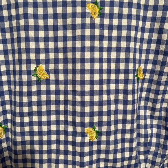 Talbots Lemons & Gingham Shift Dress Blue &White Cotton Embroidered Keyhole Back - Picture 6 of 16